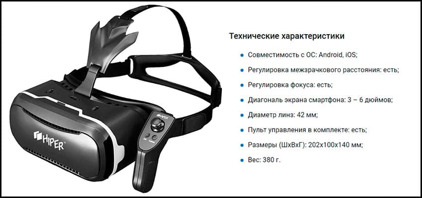 Hiper VRQ virtual glasses specifications
